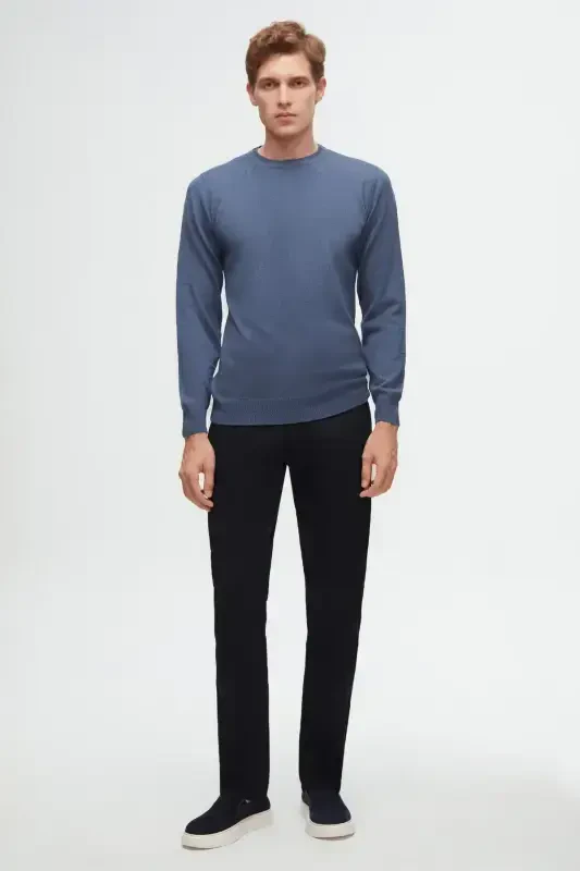 Ds Damat Slim Fit Navy Blue Textured Side Elastic Waistband Flexible Lycra Side Pocket Chino Pants-Navy Blue - 2