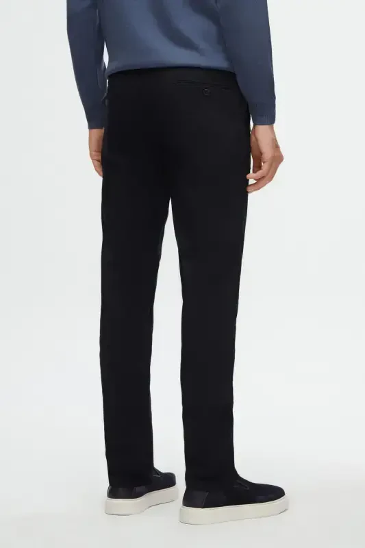 Ds Damat Slim Fit Navy Blue Textured Side Elastic Waistband Flexible Lycra Side Pocket Chino Pants-Navy Blue - 4