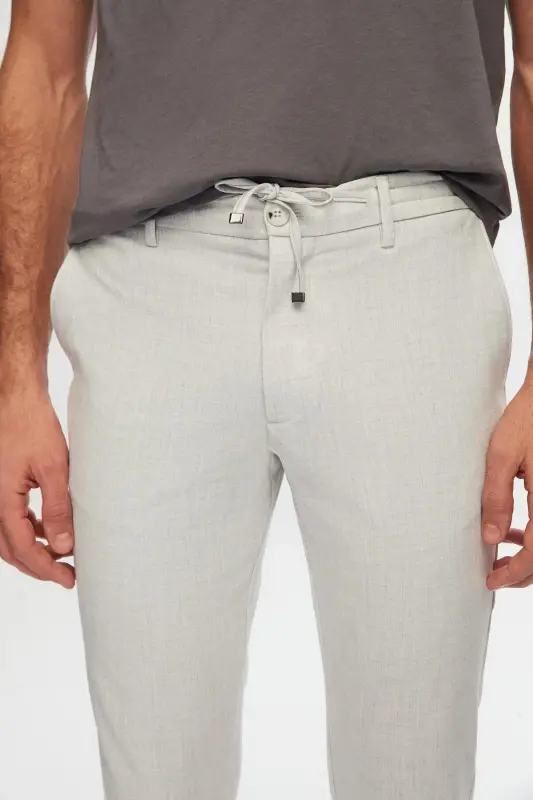 Ds Damat Slim Fit Taş Beli Lastikli İpli Fermuarlı Likralı Rahat Jogger Pantolon-Taş - 2