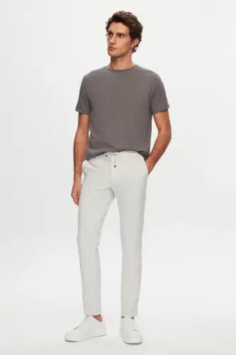 Ds Damat Slim Fit Taş Beli Lastikli İpli Fermuarlı Likralı Rahat Jogger Pantolon-Taş - 3