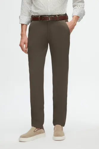 Ds Damat Slim Fit Хакі Армюр Яркий Пояс Эластичный Лайкра Сбоку Карманный Чінос Брюки-Хакі - 1