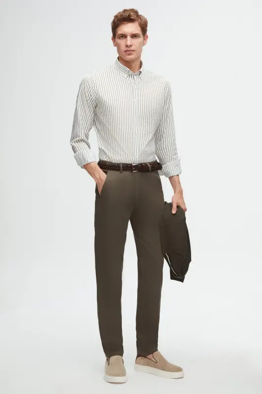Ds Damat Slim Fit Хакі Армюр Яркий Пояс Эластичный Лайкра Сбоку Карманный Чінос Брюки-Хакі - 2