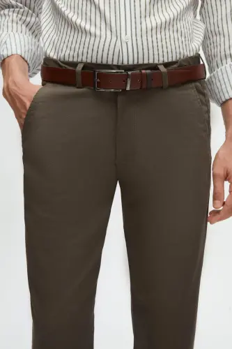 Ds Damat Slim Fit Xaki Armürli Yon Beli Lastikli Esnek Likrali Yondan Cepli Chino Shim-Xaki - 3