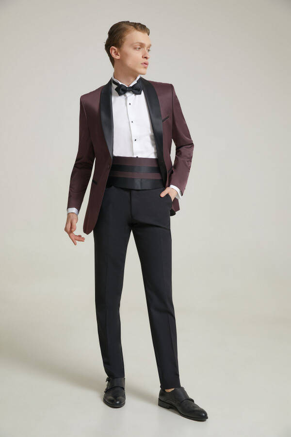 Ds Groom Slim Fit Burgundy Jacquard Patterned Wedding Suit & Tuxedo - 1