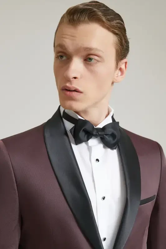 Ds Groom Slim Fit Burgundy Jacquard Patterned Wedding Suit & Tuxedo - 2
