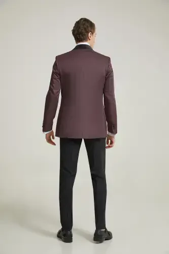 Ds Groom Slim Fit Burgundy Jacquard Patterned Wedding Suit & Tuxedo - 3