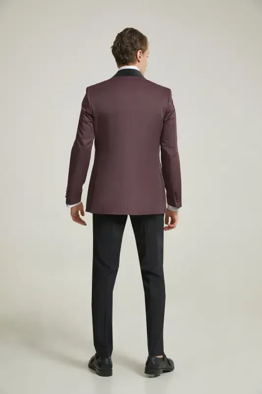 Ds Groom Slim Fit Burgundy Jacquard Patterned Wedding Suit & Tuxedo - 3