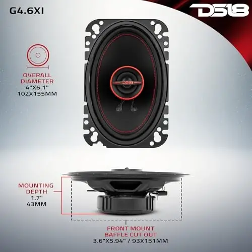 DS18 G4.6Xi GEN-X 4x6 2-Way Coaxial Speakers 135 Watts Max Power 45 Watts RMS 4-OModazone Mylar Dome Tweeters with Neodymium Magnet - Clarity Unparalled by Other Speakers in Their Class - 2 Speakers - 4