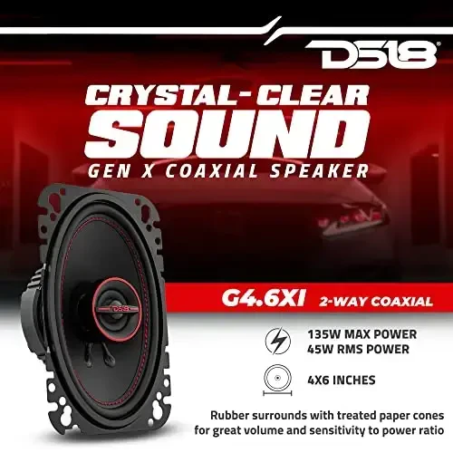 DS18 G4.6Xi GEN-X 4x6 2-Way Coaxial Speakers 135 Watts Max Power 45 Watts RMS 4-OModazone Mylar Dome Tweeters with Neodymium Magnet - Clarity Unparalled by Other Speakers in Their Class - 2 Speakers - 2