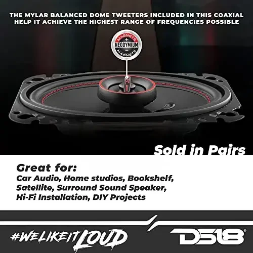 DS18 G4.6Xi GEN-X 4x6 2-Way Coaxial Speakers 135 Watts Max Power 45 Watts RMS 4-OModazone Mylar Dome Tweeters with Neodymium Magnet - Clarity Unparalled by Other Speakers in Their Class - 2 Speakers - 3