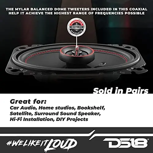 DS18 G4.6Xi GEN-X 4x6 2-Way Coaxial Speakers 135 Watts Max Power 45 Watts RMS 4-OModazone Mylar Dome Tweeters with Neodymium Magnet - Clarity Unparalled by Other Speakers in Their Class - 2 Speakers - 3