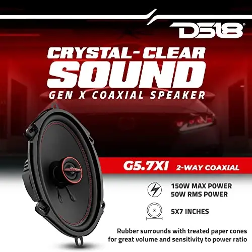 DS18 G5.7Xi GEN-X 5x7 2-Way Coaxial Speakers 150 Watts Max Power 4-OModazone - Full Range Speaker with Dome Tweeter Great for Car Stereo Sound System - 2 Speakers - 2