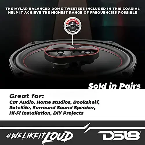 DS18 G6.9Xi GEN-X 6x9 3-Way Coaxial Speakers 180 Watts 4-OModazone with Mylar Dome Tweeters - Grill Included - Full Range Speaker Great for Car Stereo Sound System - Pair - 3
