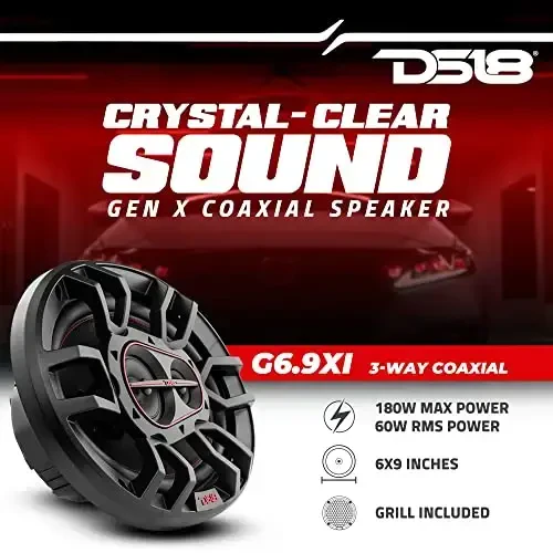 DS18 G6.9Xi GEN-X 6x9 3-Way Coaxial Speakers 180 Watts 4-OModazone with Mylar Dome Tweeters - Grill Included - Full Range Speaker Great for Car Stereo Sound System - Pair - DS18 (1)