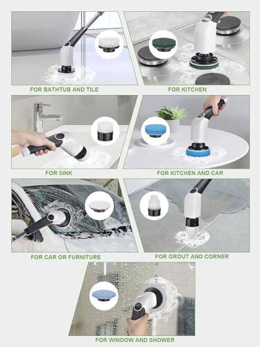 Dsenfurn 7-in-1 Elektr Spin Scrubber uchun almashtirish cho'tkasi boshlari to'plami, portativ simsiz dush quvvati Scrubber boshlarini tozalash, hammom oshxonasi vannasi kafel zamin avtomobili va g'ildiragi uchun maishiy asboblar - 3
