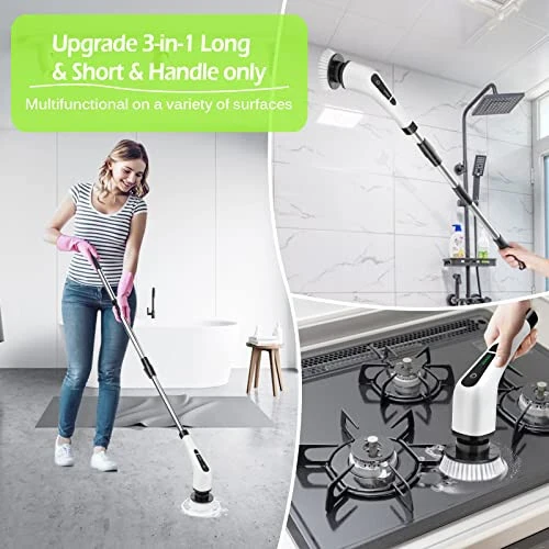 Dsenfurn Electric Spin Scrubber, Cordless Bathroom Tub Scrubber with Long Handle & 7 Replaceable Cleaning Heads, Extension as Short Handle, Portable Power Shower Brush Household Tools for Tile Floor - 3