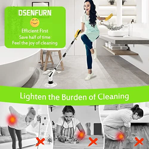 Dsenfurn Electric Spin Scrubber, Cordless Bathroom Tub Scrubber with Long Handle & 7 Replaceable Cleaning Heads, Extension as Short Handle, Portable Power Shower Brush Household Tools for Tile Floor - 6