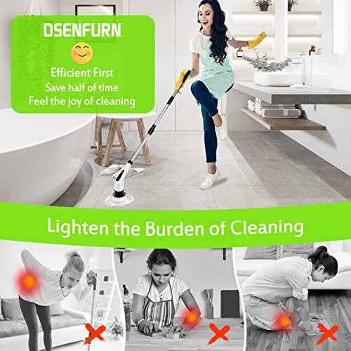 Dsenfurn Electric Spin Scrubber, Cordless Bathroom Tub Scrubber with Long Handle & 7 Replaceable Cleaning Heads, Extension as Short Handle, Portable Power Shower Brush Household Tools for Tile Floor - 6