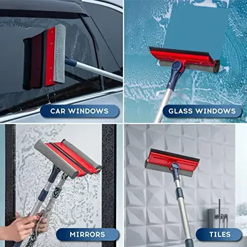 DSV Standard Professional Window Squeegee | 2-in-1 Window Cleaner Sponge and Soft Rubber Strip With Telescopic Extension Pole 20