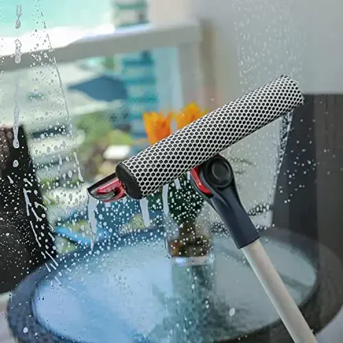 DSV Standard Professional Window Squeegee | 2-in-1 Window Cleaner Sponge and Soft Rubber Strip With Telescopic Extension Pole 20