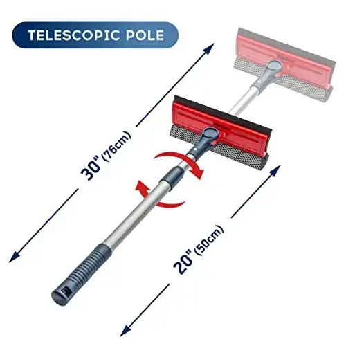DSV Standard Professional Window Squeegee | 2-in-1 Window Cleaner Sponge and Soft Rubber Strip With Telescopic Extension Pole 20