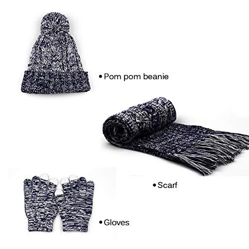 DTBG Knitted Beanie Gloves & Scarf Winter Set Warm Thick Fashion Hat Mittens 3 in 1 Cold Weather for Women Blue - 5