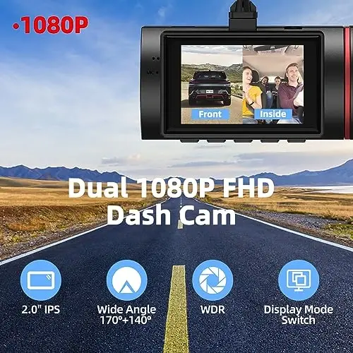 Dual Dash Cam Front and Inside with 64GB Card, Milerong X25 1080P Dash Camera for Cars with Infrared Night Vision, Loop Recording, G-Sensor, 24H Park Monitor, Inside Car Camera for Uber/Lyft/Taxi Driver - MILERONG (1)