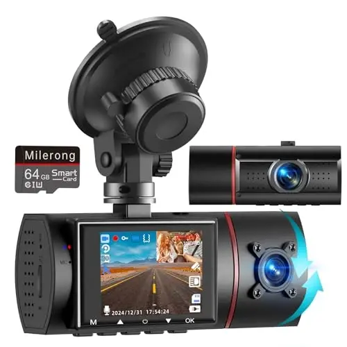 Dual Dash Cam Front and Inside with 64GB Card, Milerong X25 1080P Dash Camera for Cars with Infrared Night Vision, Loop Recording, G-Sensor, 24H Park Monitor, Inside Car Camera for Uber/Lyft/Taxi Driver - 4