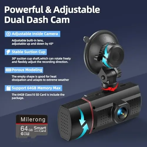 Dual Dash Cam Front and Inside with 64GB Card, Milerong X25 1080P Dash Camera for Cars with Infrared Night Vision, Loop Recording, G-Sensor, 24H Park Monitor, Inside Car Camera for Uber/Lyft/Taxi Driver - 5
