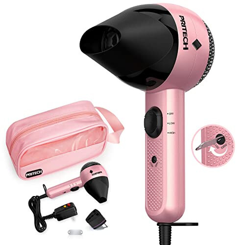 Dual Voltage Hair Dryer, Travel Mini Hair Dryer, Lightweight Quiet Compact Blow Dryer with Concentrator, 1000W Hairdryer with European Plug Travel Size Bag for Women Kids International Travel - 1