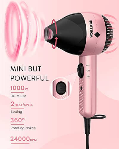 Dual Voltage Hair Dryer, Travel Mini Hair Dryer, Lightweight Quiet Compact Blow Dryer with Concentrator, 1000W Hairdryer with European Plug Travel Size Bag for Women Kids International Travel - 4