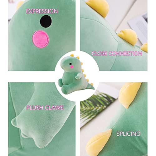 DUANMUL Cute Fat Dinosaur Plush Toys, Soft Stuffed Animals Toys Dolls, Dino Plushies, Cute Birthday Gifts for Kids Girls Boys (Green, 8in) - 7