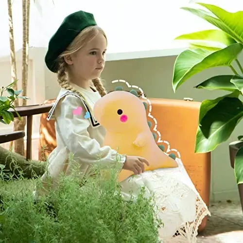 DUANMUL Милые плюшевые динозавры Толстые чучела динозавров Куклы, Плюшевый динозавр Мягкая чучело животного Дино Плюшевые куклы Милые подарки на день рождения для детей Девочек Мальчиков (Желтый, 23 дюйма) - 3