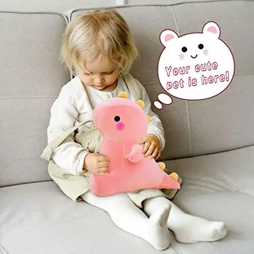 DUANMUL Cute Dinosaur Plush Toys, Fat Dinosaur Stuffed Animals Toys Dolls, Dinosaur Plush Toy Soft Stuffed Animal Dino Plushies Doll Cute Birthday Gifts for Kids Girls Boys (Pink,13in) - 3