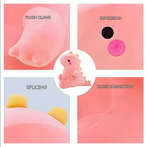 DUANMUL Cute Dinosaur Plush Toys, Fat Dinosaur Stuffed Animals Toys Dolls, Dinosaur Plush Toy Soft Stuffed Animal Dino Plushies Doll Cute Birthday Gifts for Kids Girls Boys (Pink,13in) - 5