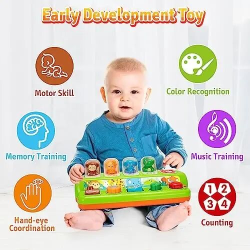 Duchong Interactive Pop up Toys for 1 Year Old Boy Girl, Montessori Cause and Effect Toys with Music & Light, Early Learning Musical Toys for Toddlers 1-3, Gift for Infants 9-12-18 Months - 5