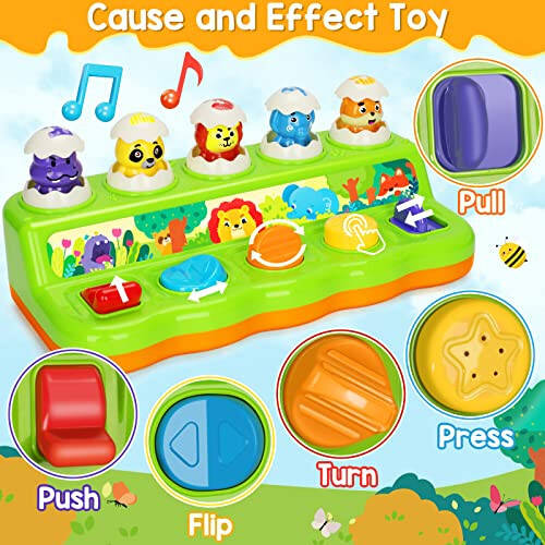 Duchong Interactive Pop up Toys for 1 Year Old Boy Girl, Montessori Cause and Effect Toys with Music & Light, Early Learning Musical Toys for Toddlers 1-3, Gift for Infants 9-12-18 Months - 2