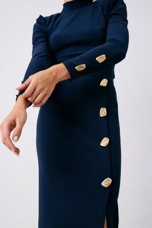 Düğme Detalli Crop Bluz - LACİVERT-LACİVERT - 5