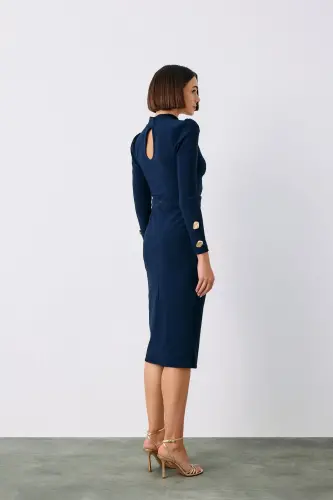 Düğme Detalli Crop Bluz - LACİVERT-LACİVERT - 6