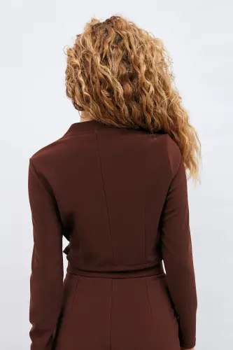 Düğme Detaylı Bluz - Kahve - KAHVE - 7