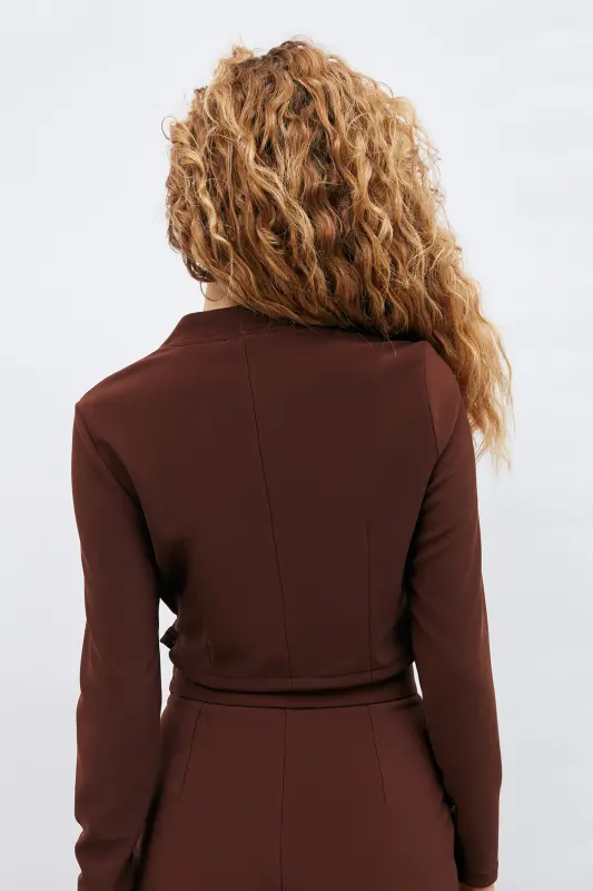 Düğme Detaylı Bluz - Kahve - KAHVE - 7