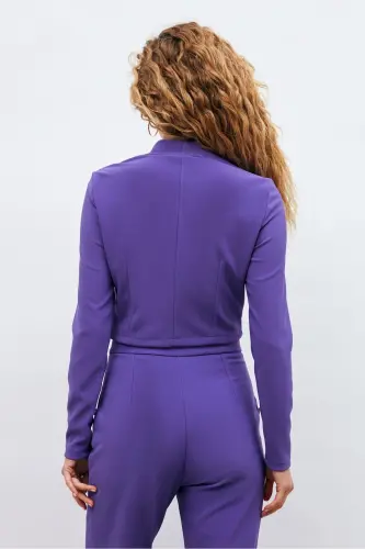 Düğme Detaylı Bluz - Mor-MOR - 6