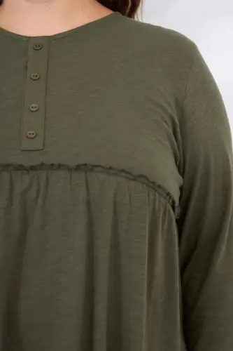 Düğme Detaylı Fırfırlı Büyük Beden Tunik Haki - BÜYÜKBEDENIZ (1)
