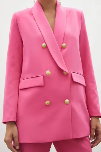 Düğme Detaylı Kruvaze Ceket - Pembe - PEMBE - SATEEN (1)