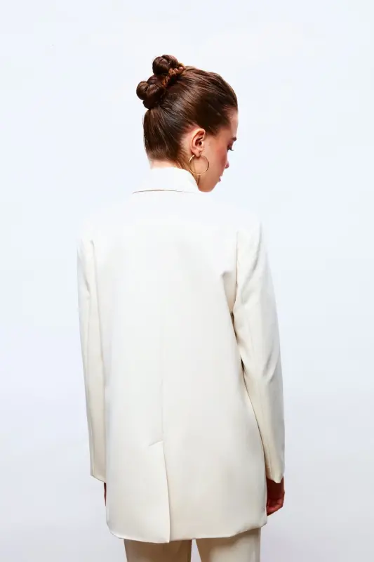 Düğme Detaylı Kruvaze Ceket - Taş-TAŞ - 4