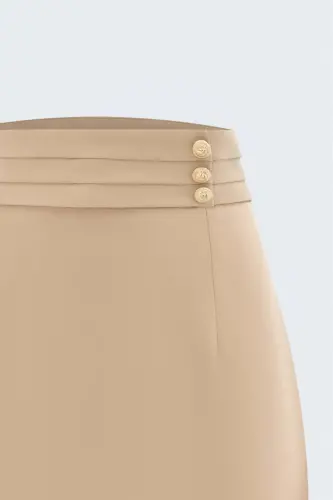 Düğme Detaylı Midi Etek - Koyu Bej - Koyu Bej - 4