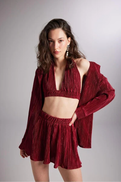 Düğme Kapamalı Comfy Oversize Gömlek Bordo-Bordo - 2