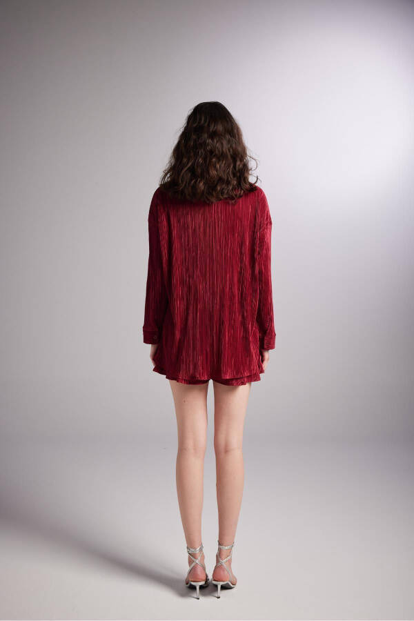 Düğme Kapamalı Comfy Oversize Gömlek Bordo-Bordo - 5