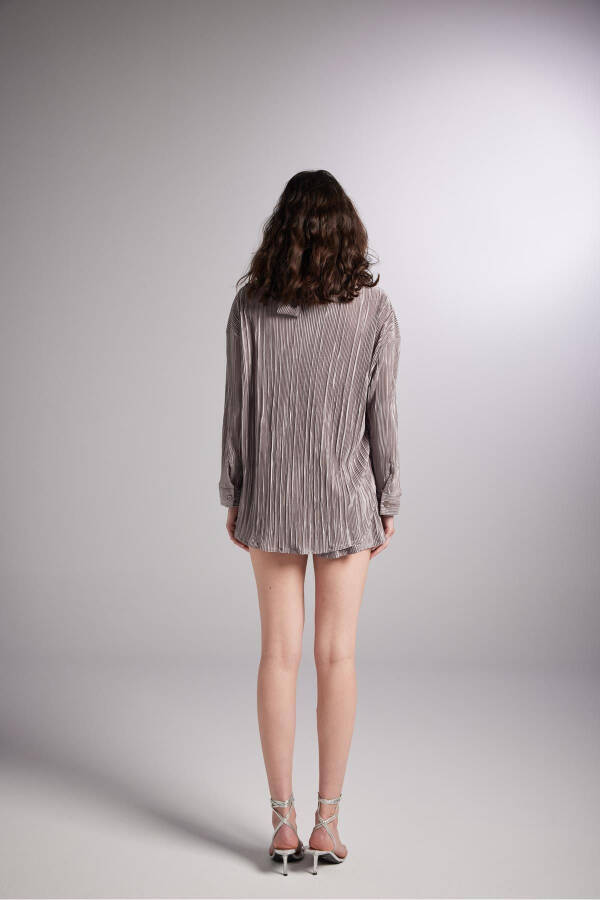 Düğme Kapamalı Comfy Oversize Gömlek Vizon-Vizon - 5