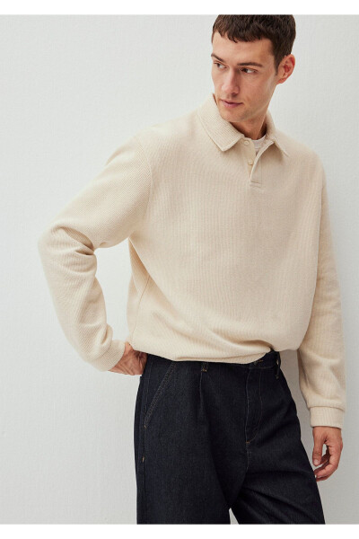 Düğmeli Beyaz Basic Sweatshirt 0S10266-81202 - Beyaz-81202 - MAVI (1)